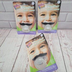 Babies 2 Grow Pacifier With Cover Mustache 0+ months (Lot Of 3) BPA Free